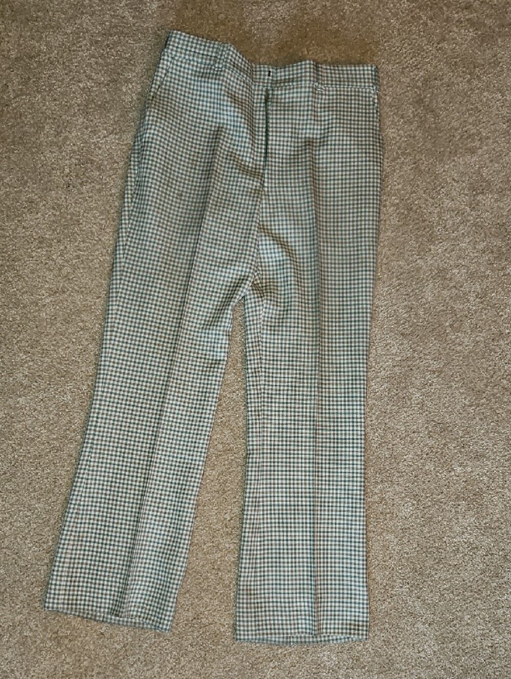 Custom Made Size W34xL33 Mens Green and Tan Vintage Plaid Flare Bottom Pants - Picture 5 of 9